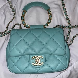 Chanel Blue Quilted leather small circular top handle bag